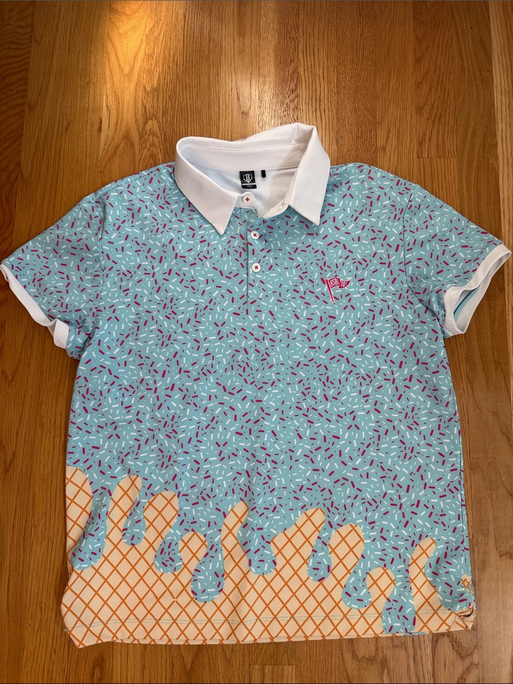 Kids light blue Baseball Lifestyle Ice Cream Print Polo Shirt with White Collar